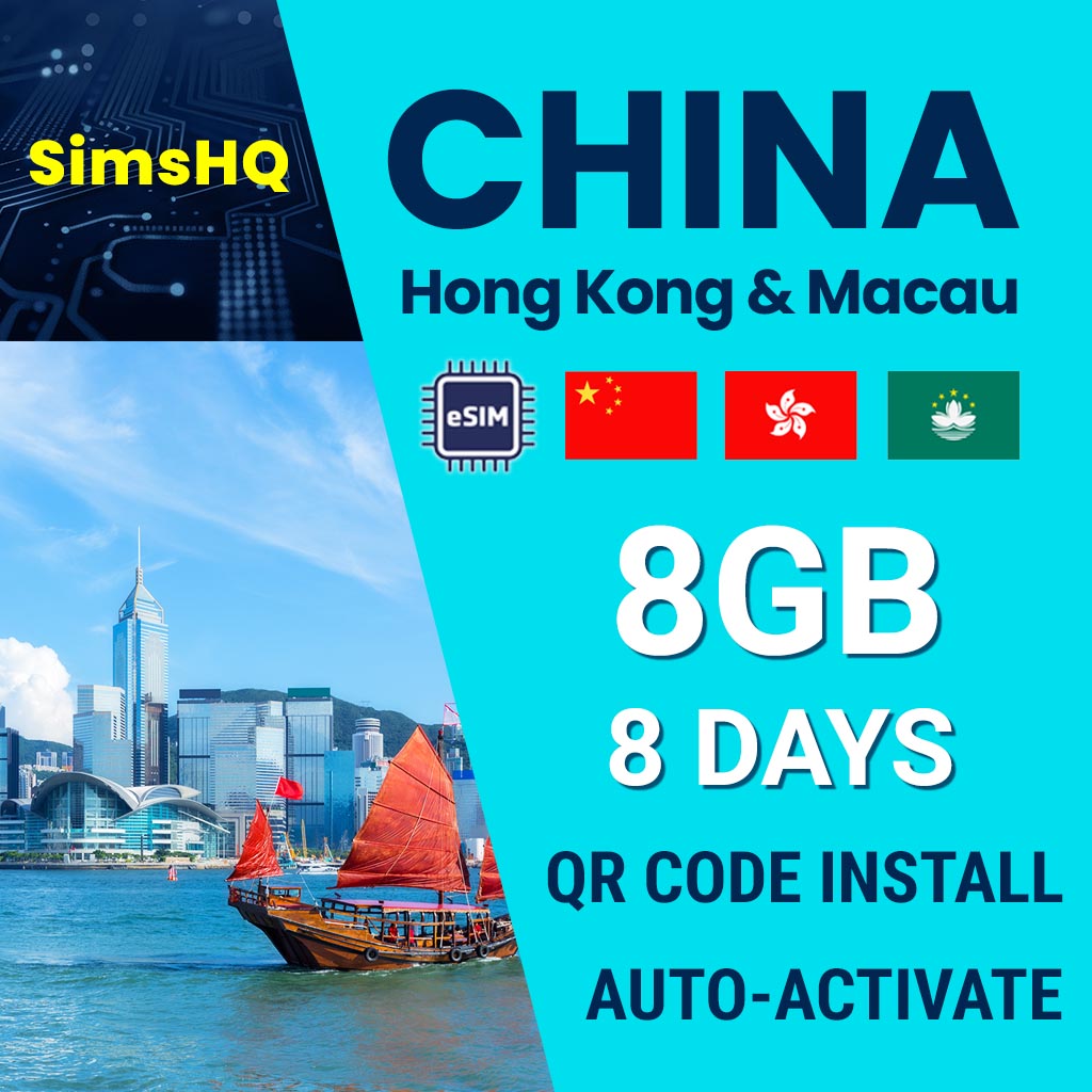 China, Hong Kong and Macau eSim 8Days 8GB