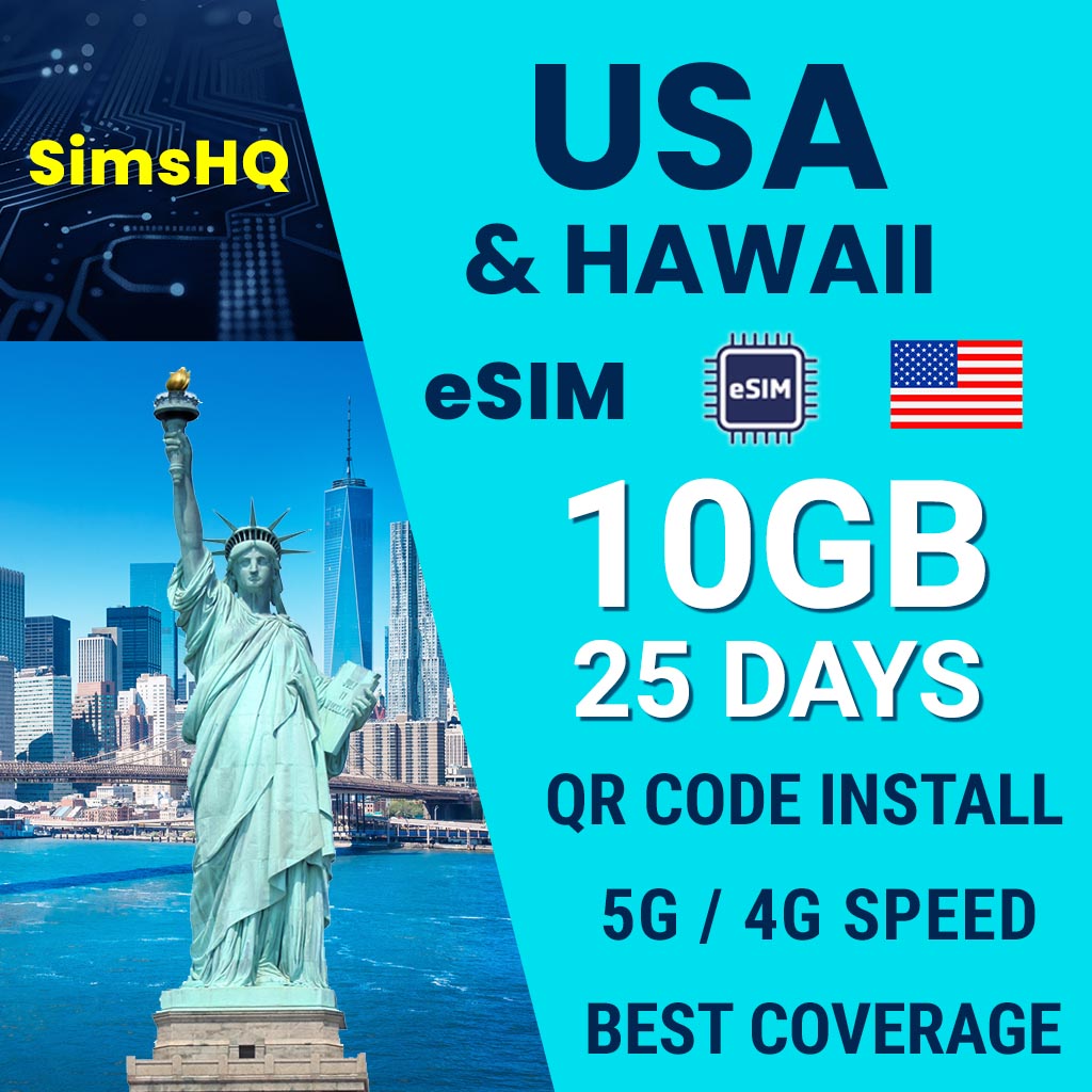 USA & Hawaii eSim 25 Days 10GB