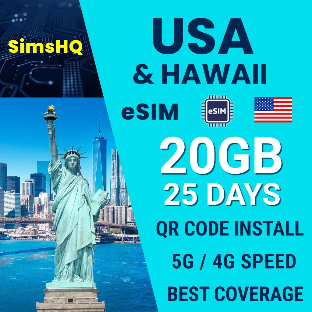 USA & Hawaii eSim 25 Days 20GB