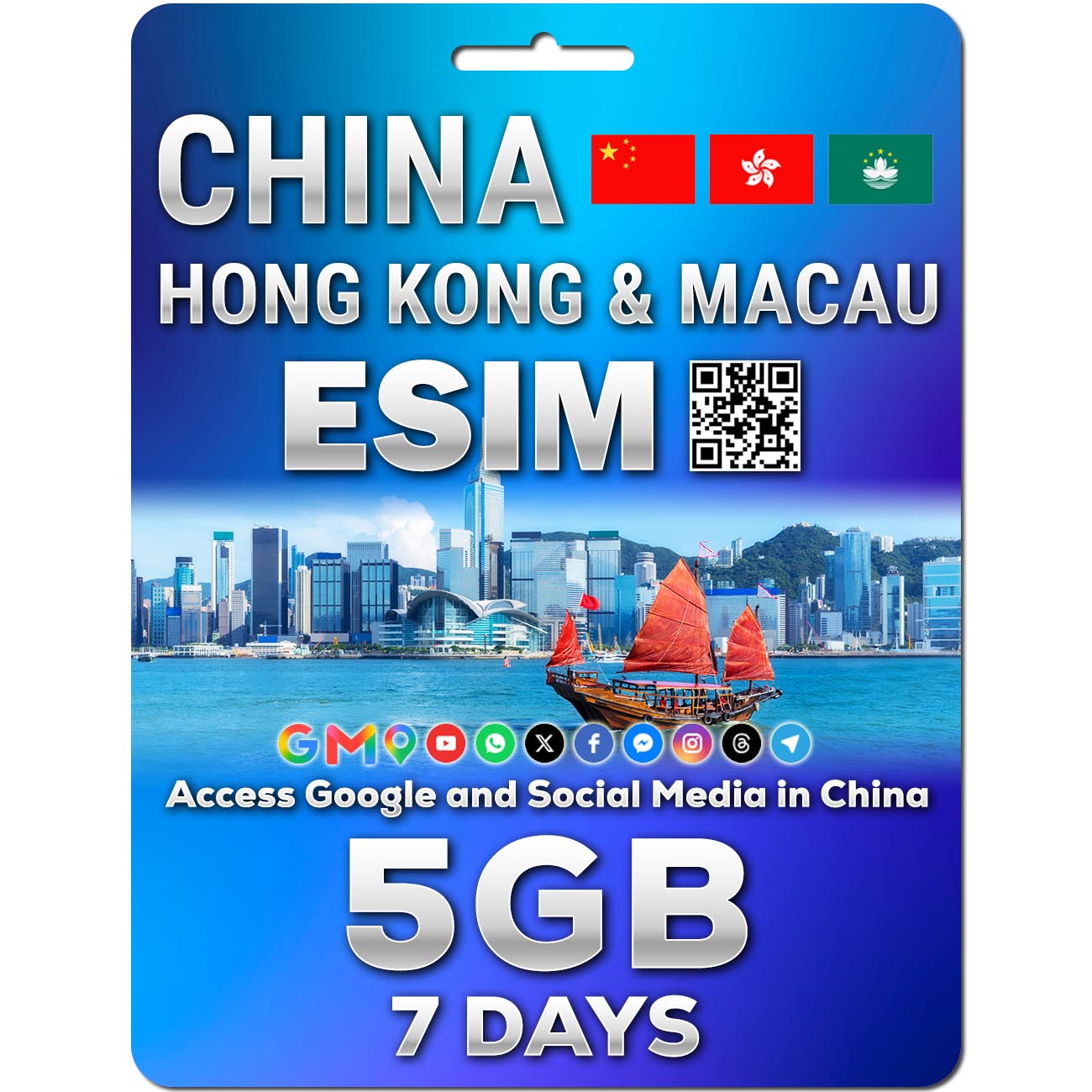 China, Hong Kong and Macau 4G eSim 7 Days 5GB