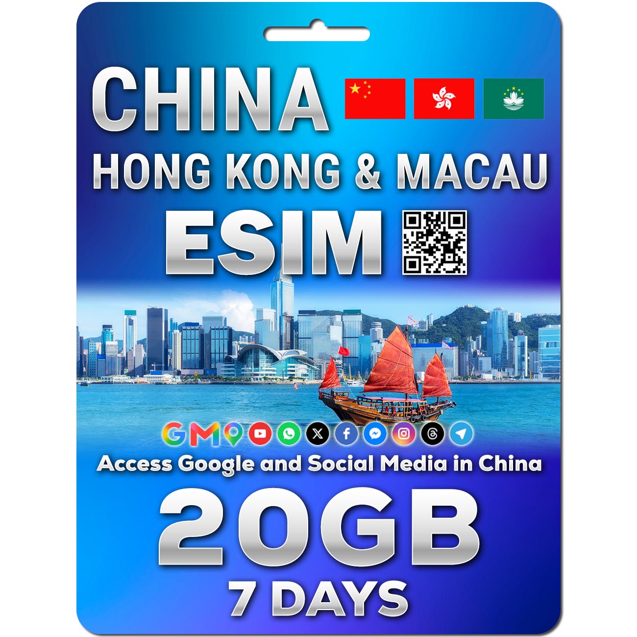 China, Hong Kong and Macau 4G eSim 7 Days 20GB
