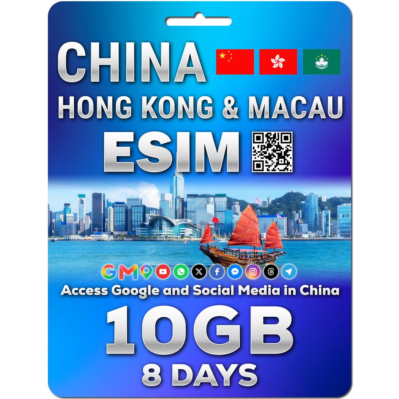 China, Hong Kong and Macau 4G eSim 8 Days 10GB