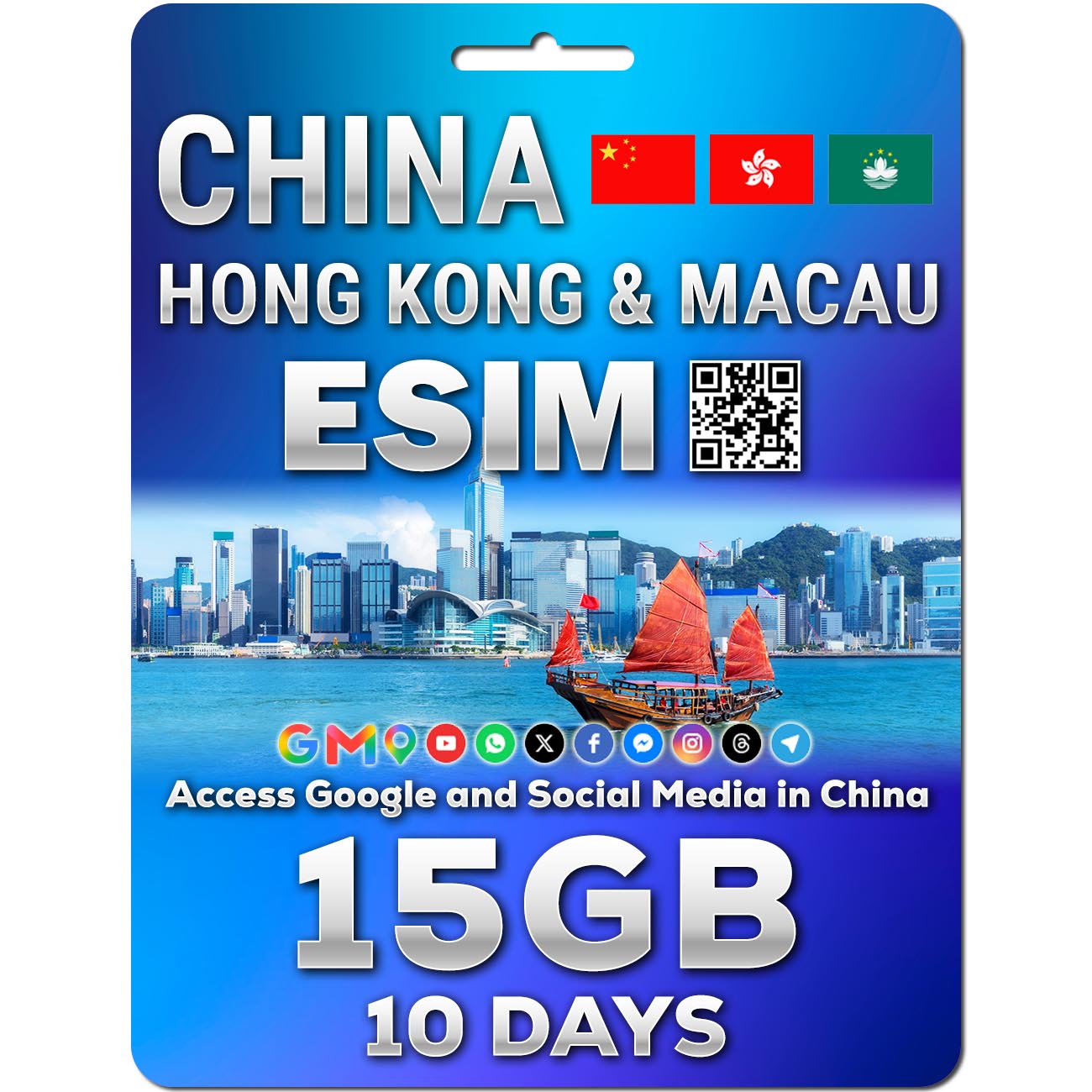 China, Hong Kong and Macau 5G eSim 10 Days 15GB