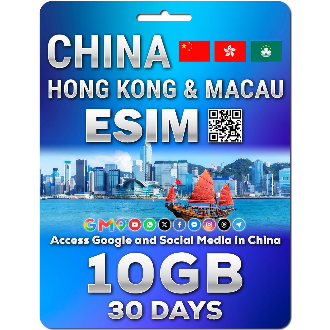 China, Hong Kong and Macau 4G eSim 30 Days 10GB