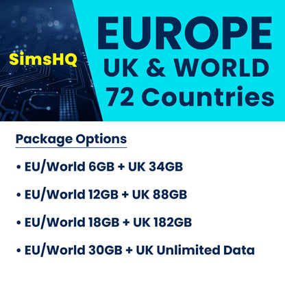 Europe, UK & World eSIM | 72 Countries