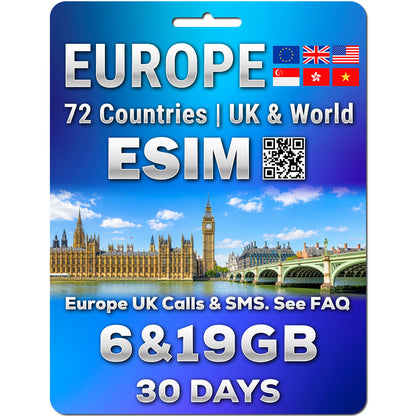 Europe, UK & World eSIM | 72 Countries