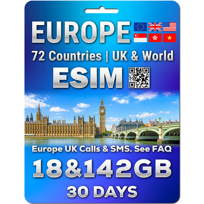 Europe, UK & World eSIM | 72 Countries